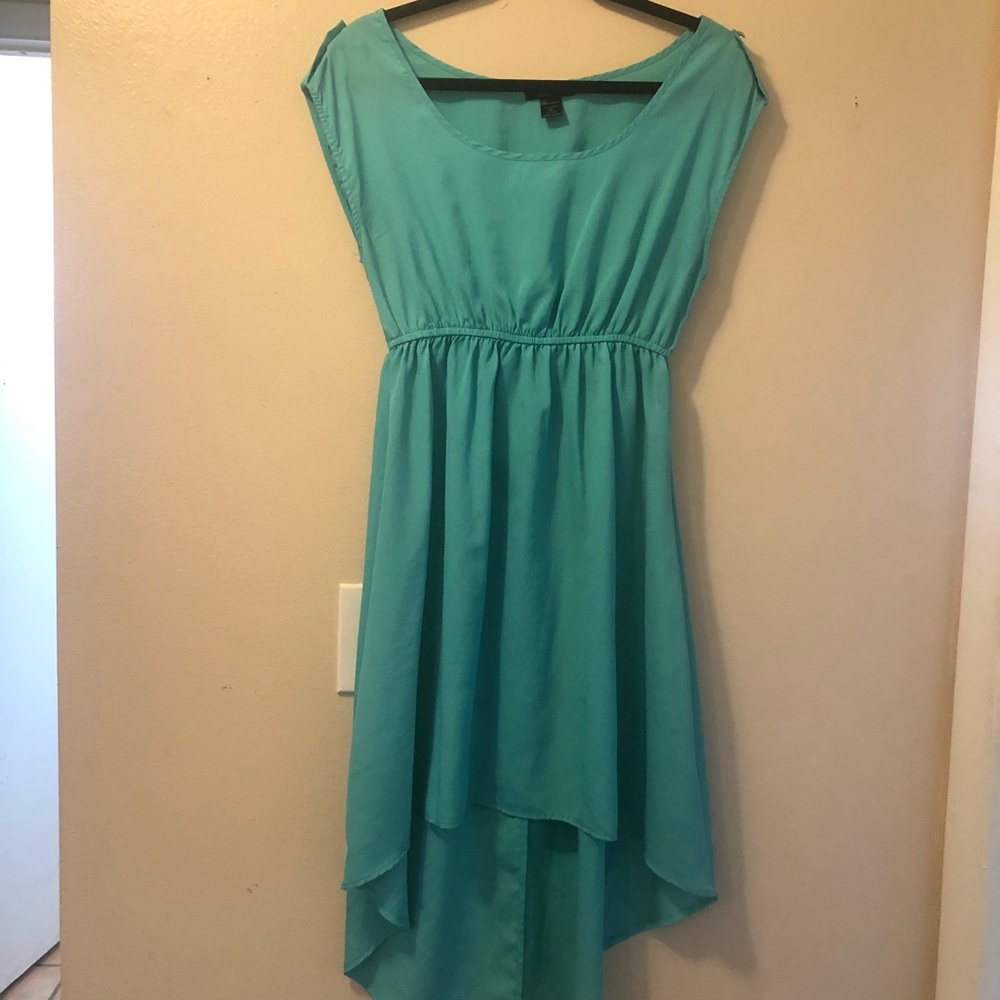 Turquoise Cap Sleeve A-Line Dress Front Above Knee